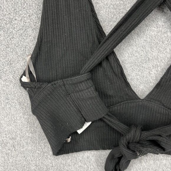 Garage Crop Top Womens XS Black Ribbed Cross Back Tie Front Sleeveless Stretchy - Picture 13 of 15